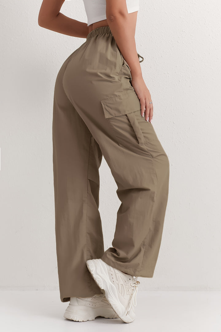 Slant Pockets Straight Leg Cargo Pants, Casual Drawstring Waist Pants For Spring & Summer, Women's Clothing