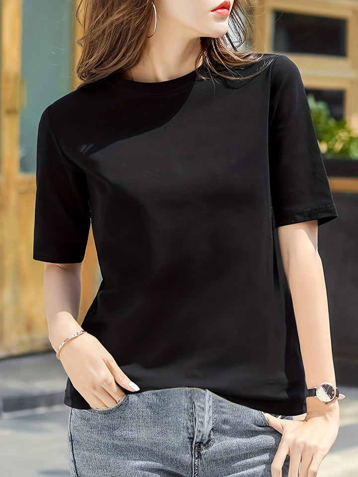 Short Sleeve Crew Neck T-Shirt, Casual Top For Summer & Spring, Women's Clothing