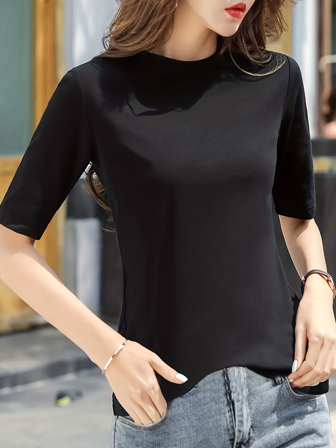 Short Sleeve Crew Neck T-Shirt, Casual Top For Summer & Spring, Women's Clothing