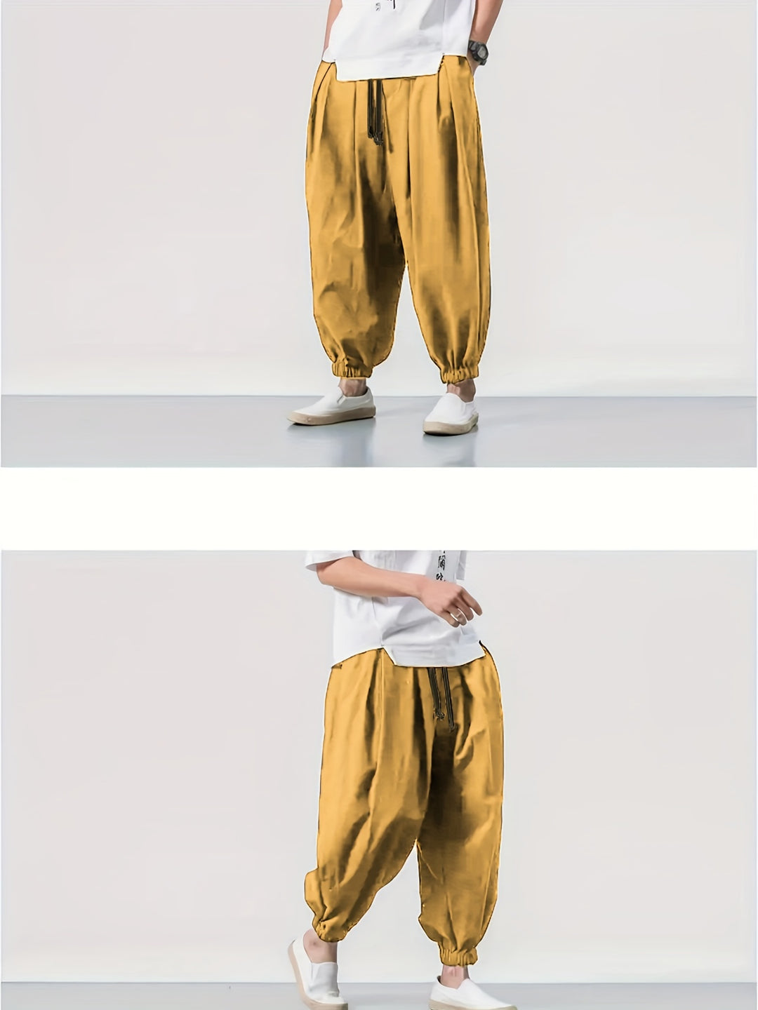 Men's Casual Solid Comfy Harem Pants With Drawstring, Hip Hop Style Trousers For Spring And Autumn