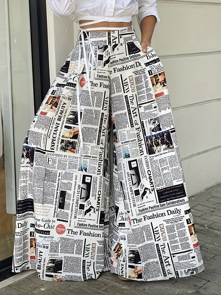 Newspaper Palazzo Pants – High Waist Wide Leg