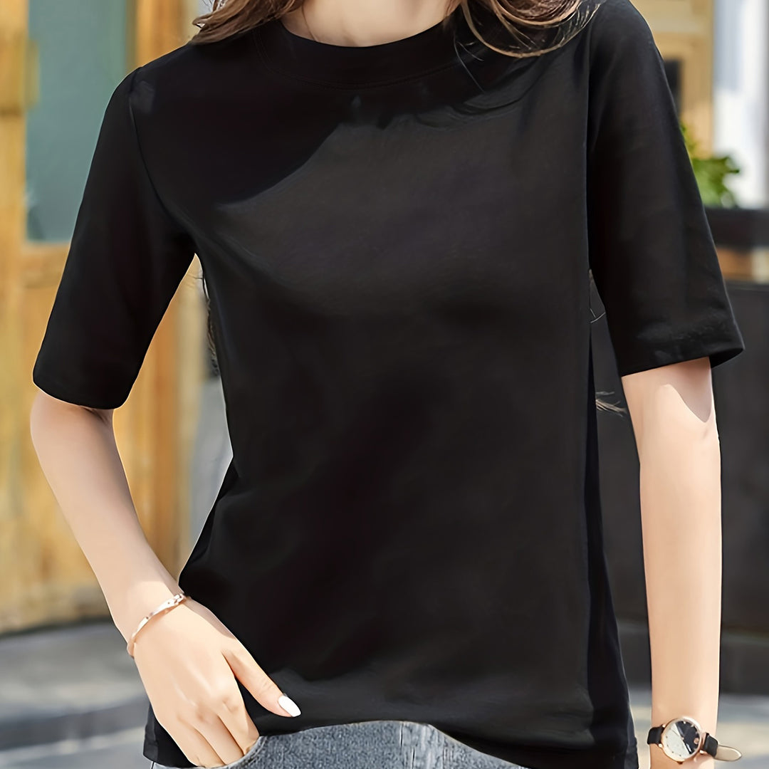 Short Sleeve Crew Neck T-Shirt, Casual Top For Summer & Spring, Women's Clothing