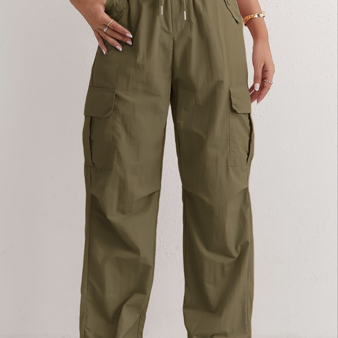 Slant Pockets Straight Leg Cargo Pants, Casual Drawstring Waist Pants For Spring & Summer, Women's Clothing