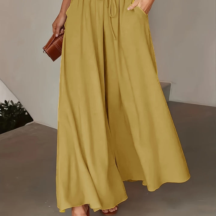 Chic Elastic Waist Tied Wide Leg Pants - Casual Loose Fit for Spring & Summer - Comfortable Womens Clothing