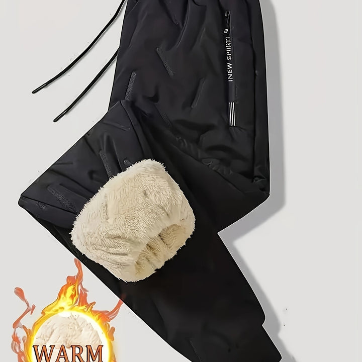 Warm Thermal Sherpa-Lined Joggers - Men's Plus Size Non-Stretch Polyester for Outdoor Sports & Hiking