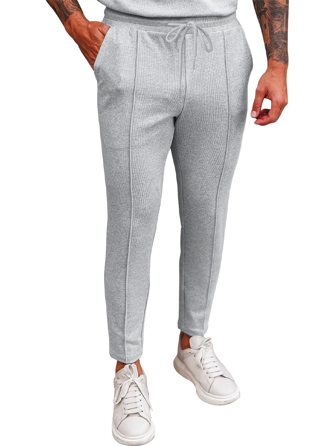 Mens Comfortable Waffle Joggers - Adjustable Drawstring, Slight Stretch - Perfect for Spring Autumn Running, Casual Sportswear