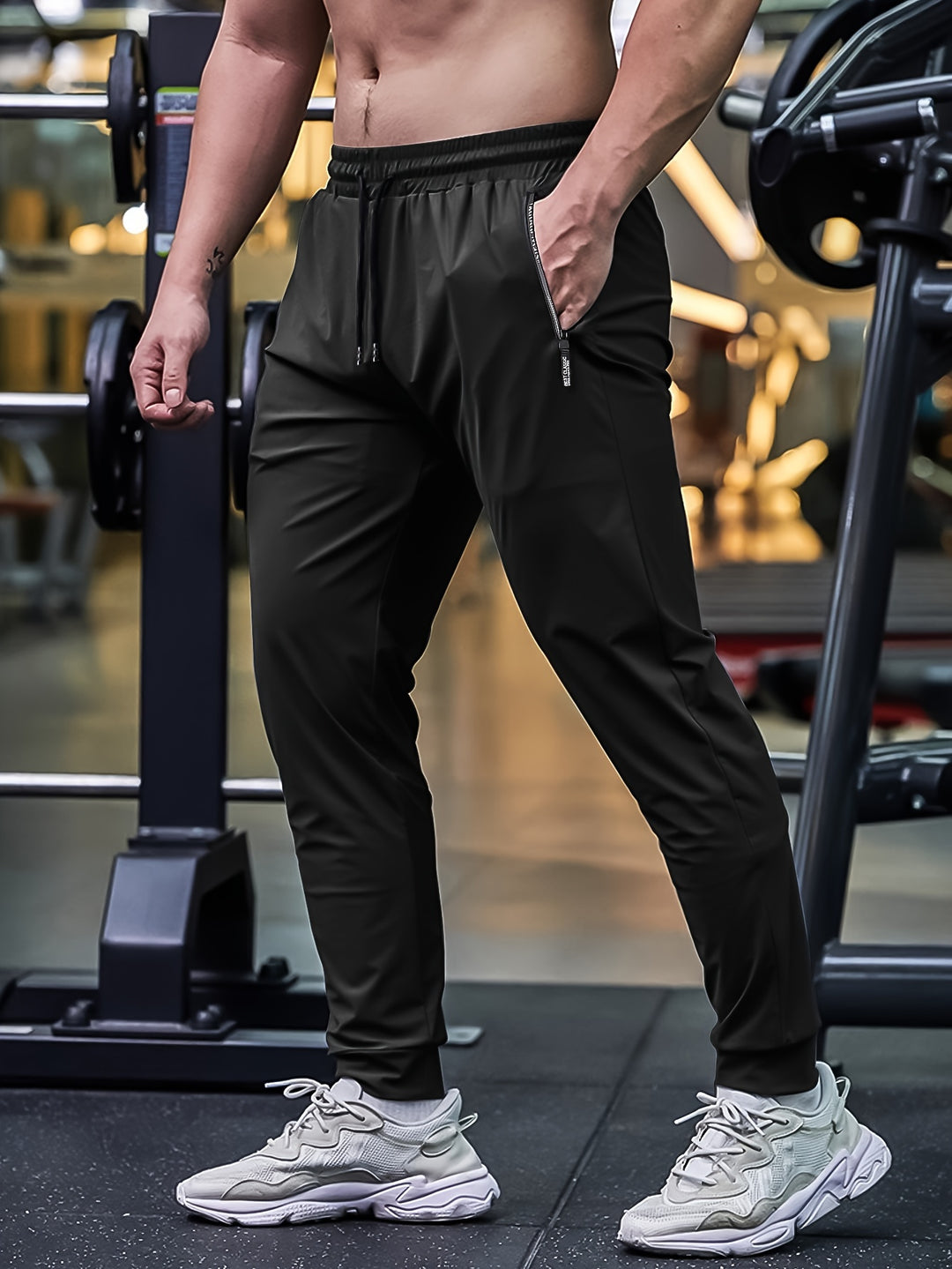 Men's Breathable Stretch Athletic Jogger Pants With Zipper Pockets & Drawstring Waist