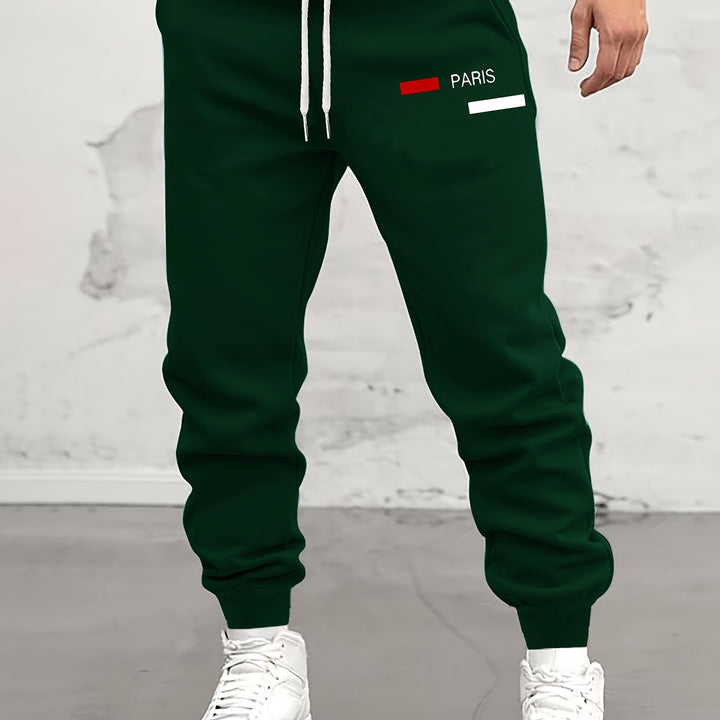 Men's Trendy Geometric Joggers - Comfort Stretch & Regular Fit | Easy-Care Polyester Pants for Spring/Autumn Athletics and Leisure