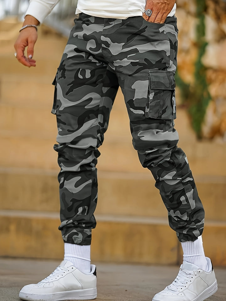 Camouflage Pattern Joggers, Men's Casual Multi Pocket Thin Sports Pants Sweatpants For Spring Summer