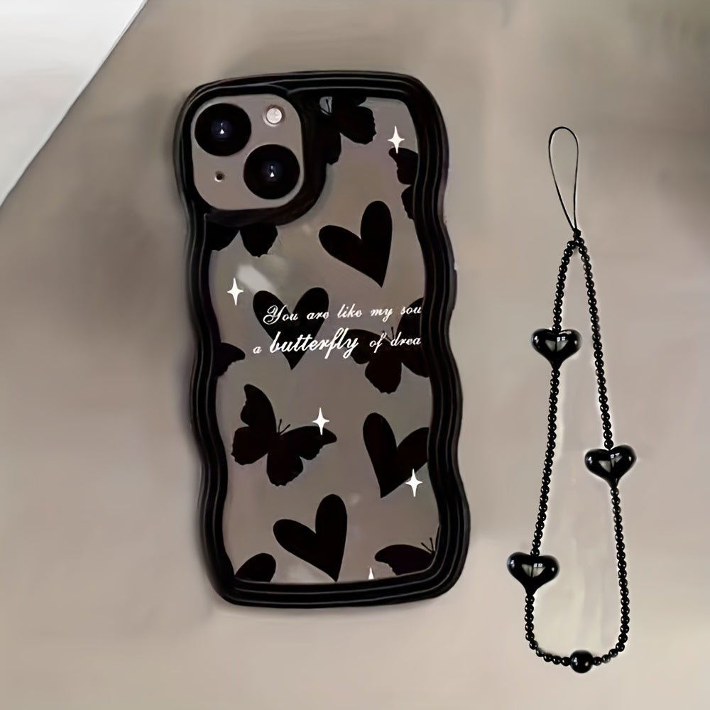 Love Is in the Air: Wear a Heart-Shaped Phone Case with a Butterfly Pattern and a Bracelet!