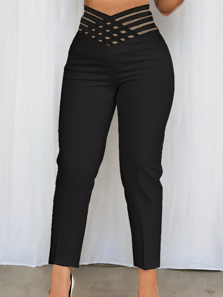 Solid Color Tapered Pants, Casual High Waist Pants, Women's Clothing