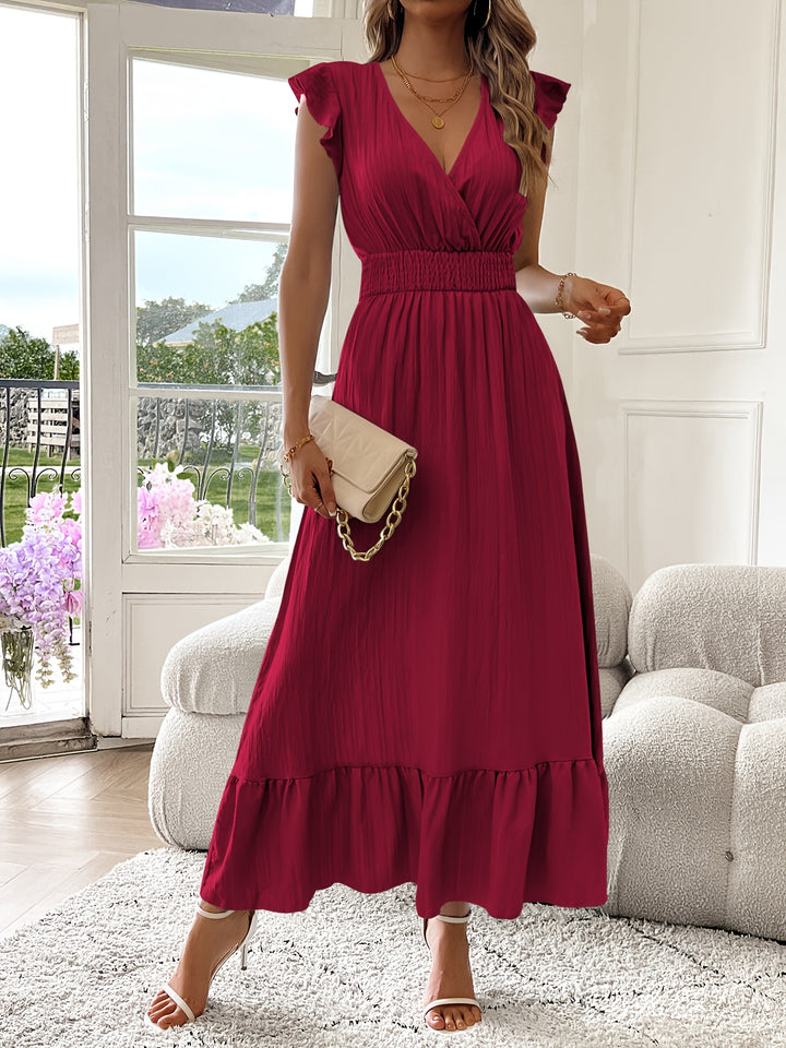 Elegant Surplice Neck Ruffle Sleeve Dress