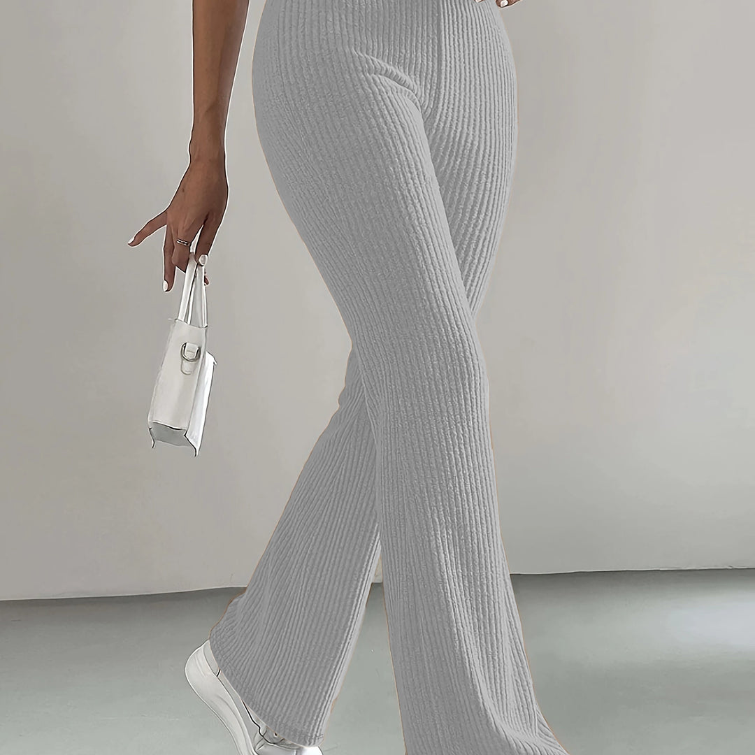 Solid High Waist Pants, Elegant Flare Leg Pants, Women's Clothing