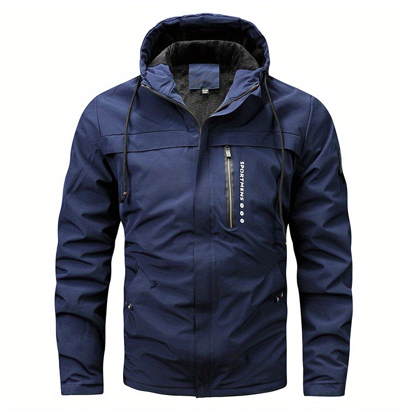 Warm Fleece Hooded Jacket, Men's Casual Winter Jacket Coat For Outdoor Activities