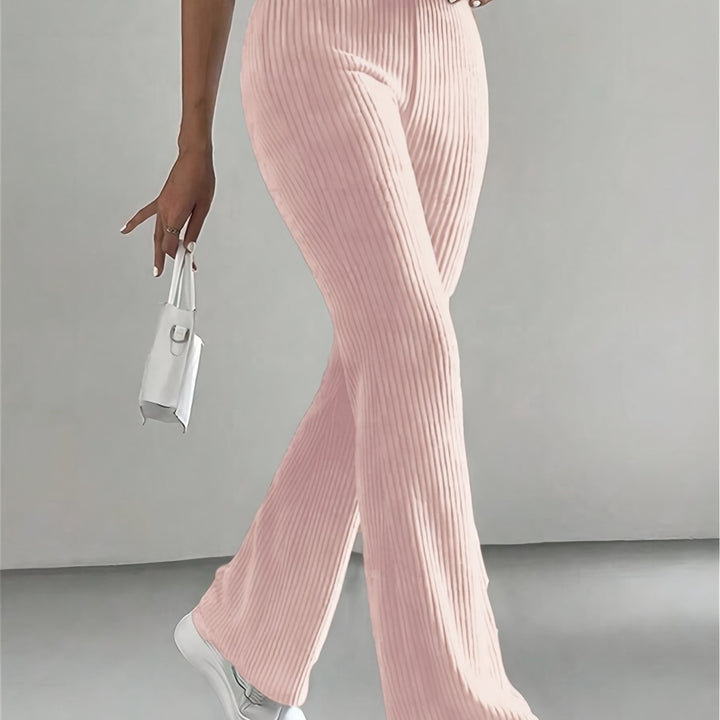 Solid High Waist Pants, Elegant Flare Leg Pants, Women's Clothing