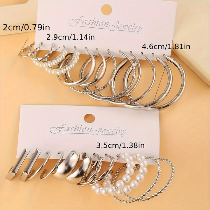 12 Pairs Classic C-Ring Earrings – Fashion Jewelry Set