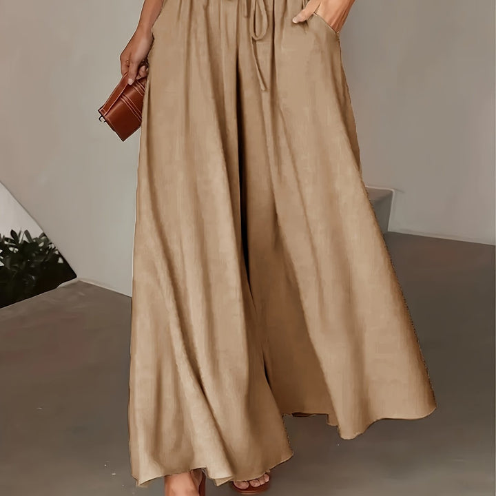 Chic Elastic Waist Tied Wide Leg Pants - Casual Loose Fit for Spring & Summer - Comfortable Womens Clothing