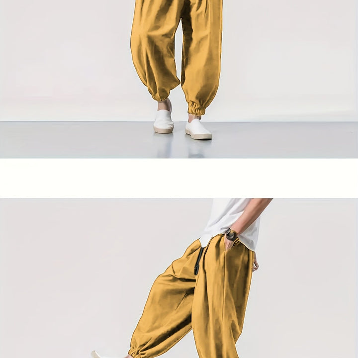 Men's Casual Solid Comfy Harem Pants With Drawstring, Hip Hop Style Trousers For Spring And Autumn