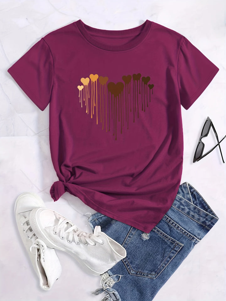 Plus Size Casual T-shirt, Women's Plus Love Heart Graphic T-shirts