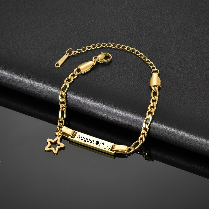 Personalized Name Titanium Steel Lettering Bracelet With Star Charm, Custom Engraved Female Male Accessories, For Mother's Day Father's Day Gift