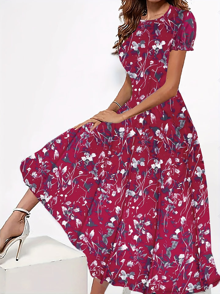 Elegant Floral Crew Neck Dress