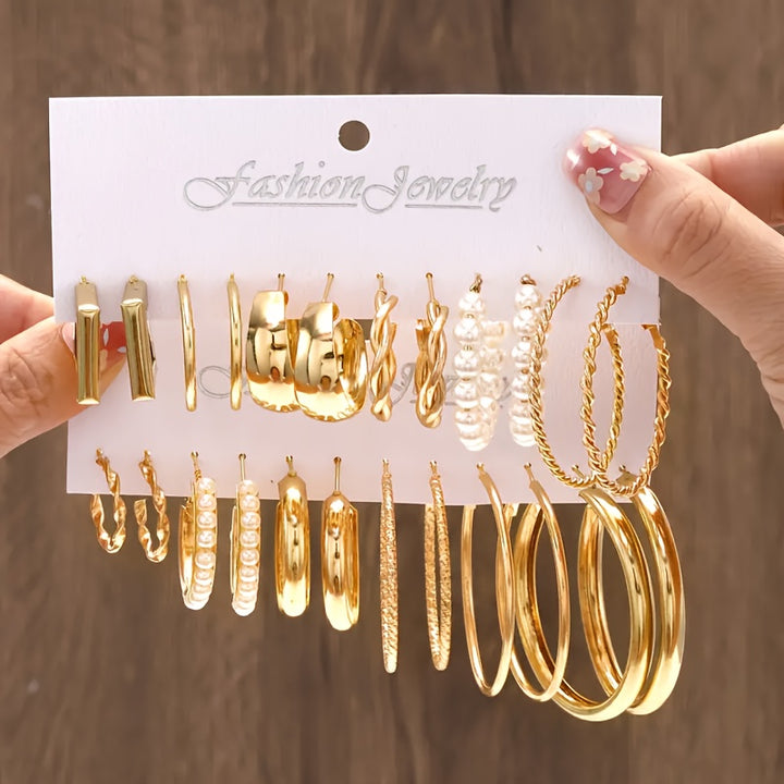 12 Pairs Classic C-Ring Earrings – Fashion Jewelry Set