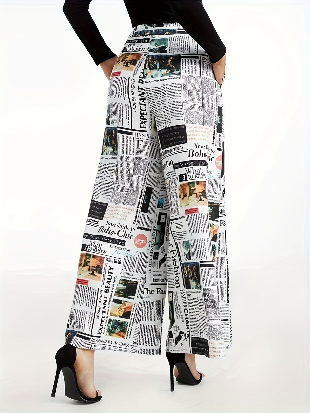 Newspaper Palazzo Pants – High Waist Wide Leg