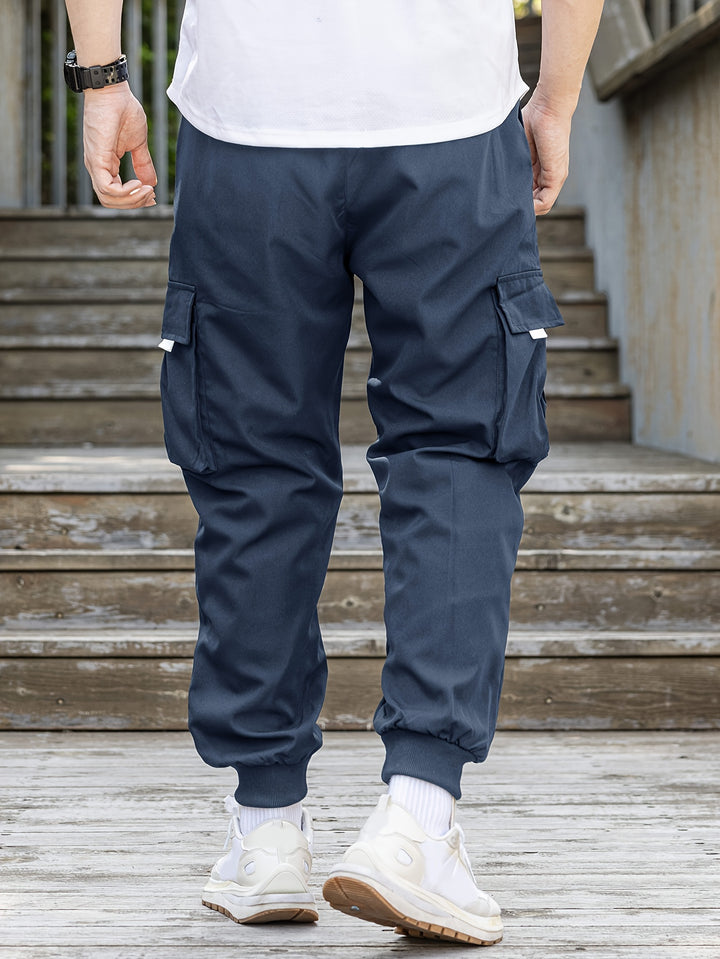 Loose Men's Comfy Cargo Pants With Flap Pockets, Drawstring Jogger Pants