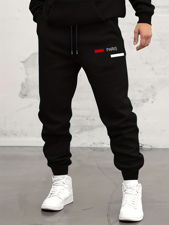 Men's Trendy Geometric Joggers - Comfort Stretch & Regular Fit | Easy-Care Polyester Pants for Spring/Autumn Athletics and Leisure