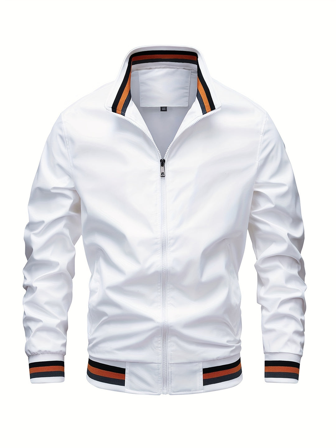 Stripe Edge Bomber Jacket, Men's Casual Stand Collar Zip Up Jacket For Spring Summer Outdoor