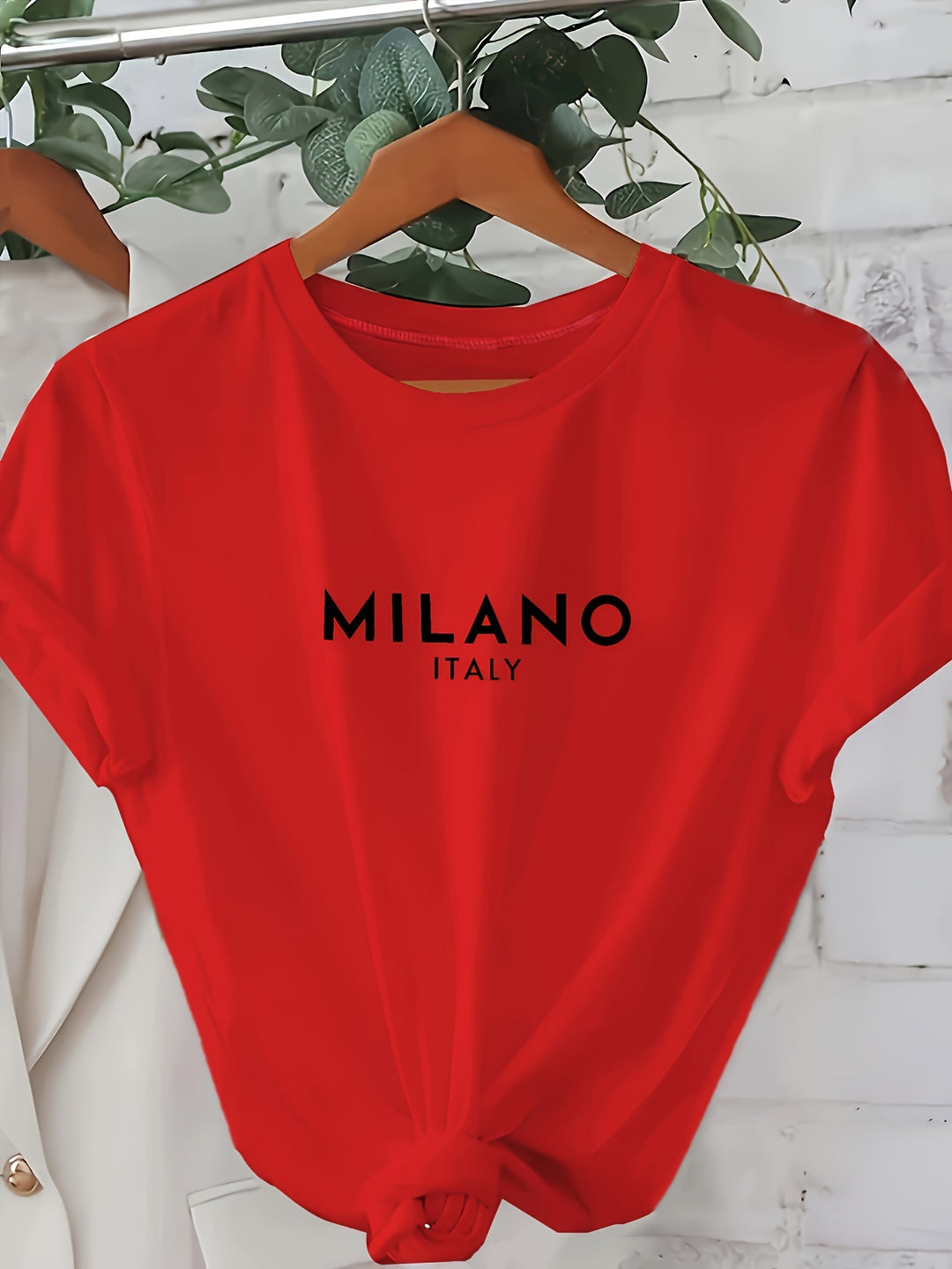 Milano Letter Print T-shirt, Casual Crew Neck Short Sleeve Top For Spring & Summer, Women's Clothing