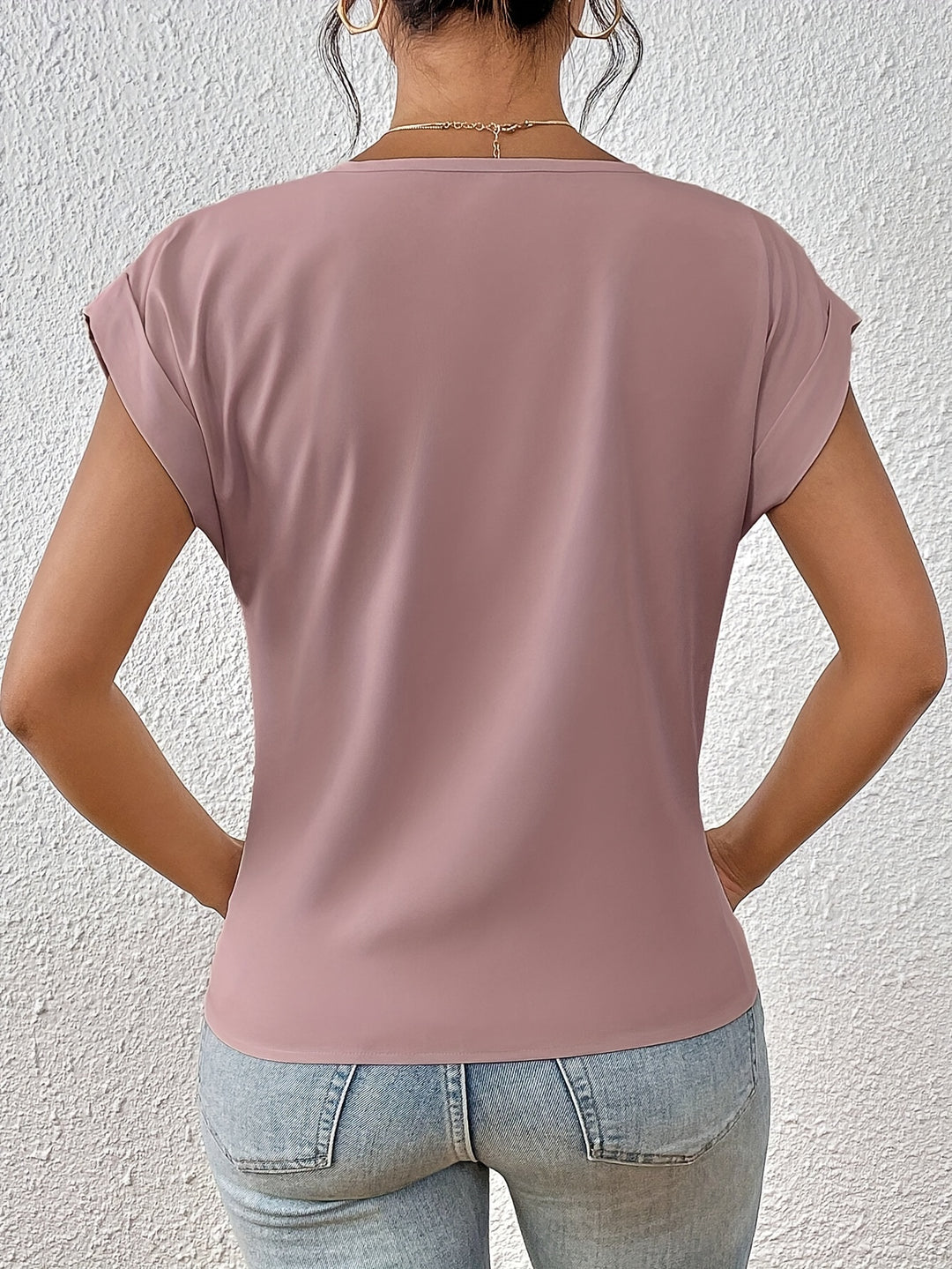 Knot V Neck T-Shirt, Casual Short Sleeve T-Shirt For Spring & Summer, Women's Clothing