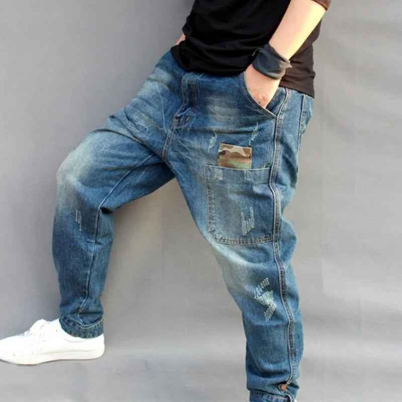 Hole Blue Ripped Baggy Jeans Men Hip Hop Streetwear Skateboarder Denim Pants Men's Loose Fit Plus Size Hiphop Jeans Size S-4XL