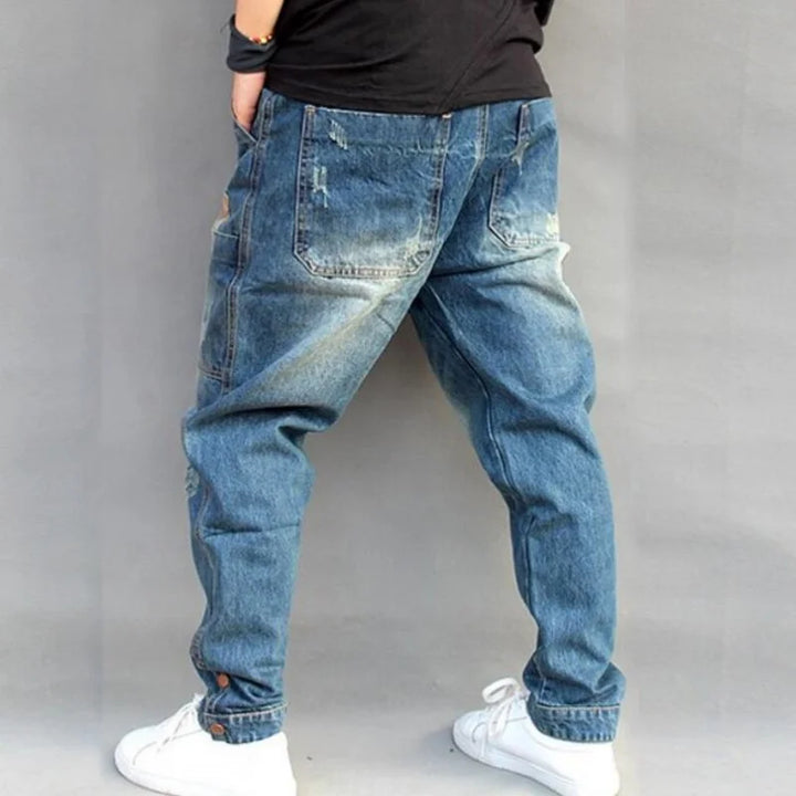 Hole Blue Ripped Baggy Jeans Men Hip Hop Streetwear Skateboarder Denim Pants Men's Loose Fit Plus Size Hiphop Jeans Size S-4XL