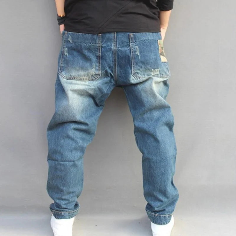 Hole Blue Ripped Baggy Jeans Men Hip Hop Streetwear Skateboarder Denim Pants Men's Loose Fit Plus Size Hiphop Jeans Size S-4XL