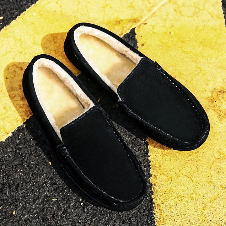 Mens Loafers Plush Suede Leather Driving Shoes Casual Brand Winter Warm Fur Man Moccasins Slip On Driving Loafer Male Boat Shoes