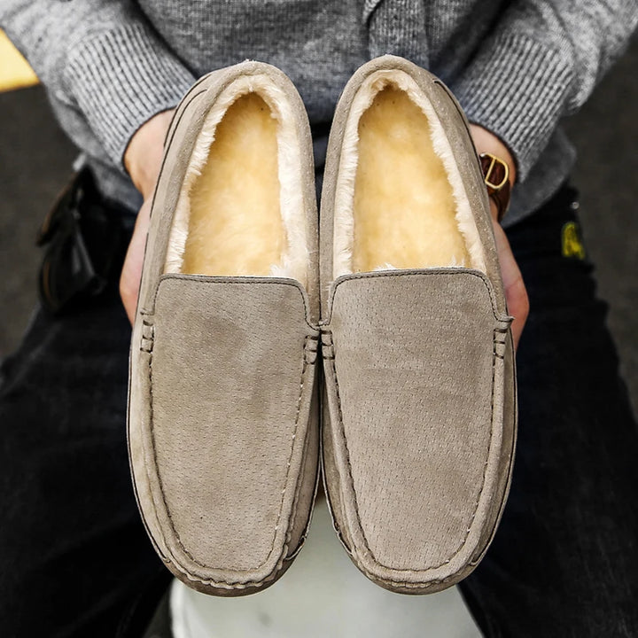 Mens Loafers Plush Suede Leather Driving Shoes Casual Brand Winter Warm Fur Man Moccasins Slip On Driving Loafer Male Boat Shoes