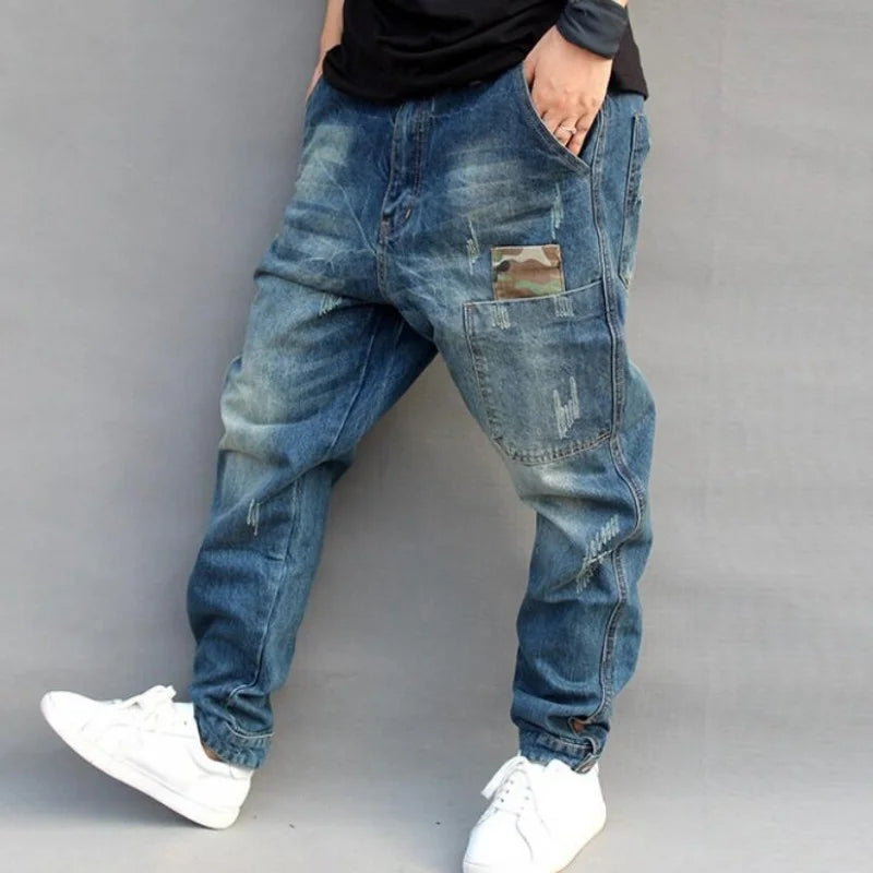 Hole Blue Ripped Baggy Jeans Men Hip Hop Streetwear Skateboarder Denim Pants Men's Loose Fit Plus Size Hiphop Jeans Size S-4XL