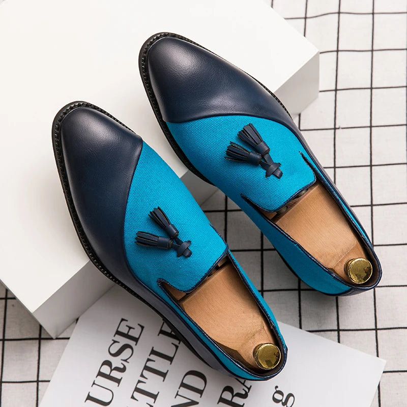 Semi-formal Hemp PU Leather Men's Suit Shoes Glamorous Blue Tassel Italian Graceful Man Dress Shoes Big Size 46 47 48 Zapatos