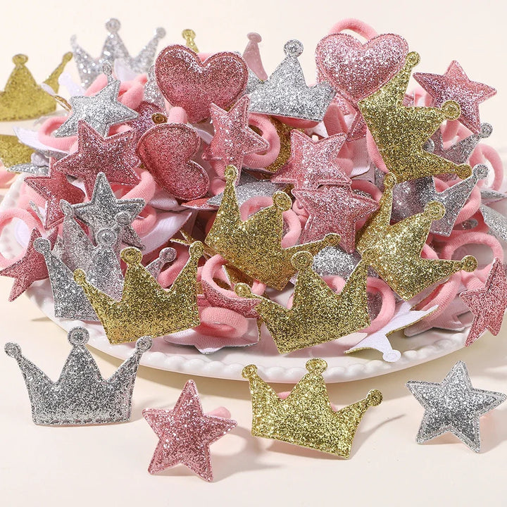 Girls' Pink Heart & Star Hair Loops – Set of 10/20