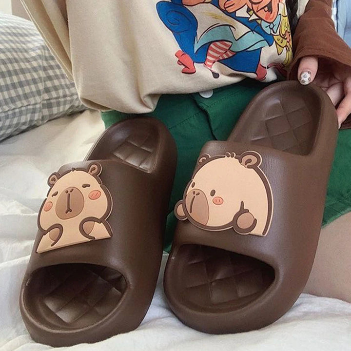 Cute Capybara Design Thick Sole Women Slippers Slides Bathroom Beach Indoor Sandals Summer Couple Shoes