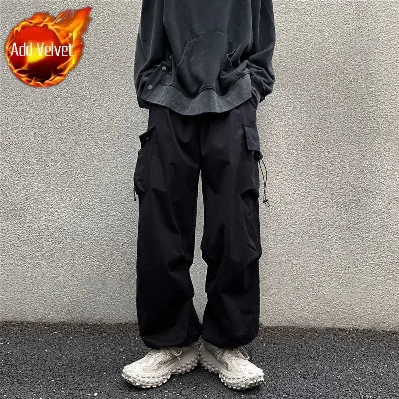 Cargo Pants For Men Straight Grey Trousers Man Autumn Wide Regular Fit Large Size Slacks Street Cotton Luxury Clothing Fashion