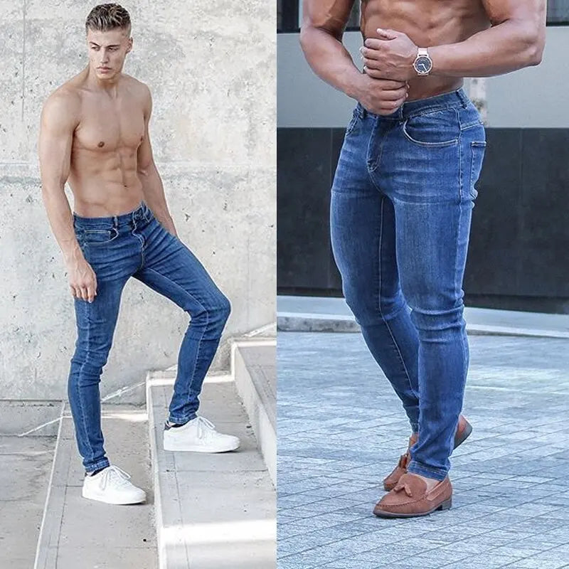 Plus Size S-3XL Men Jeans Spring Autumn Classic Fashion Casual Slim Skinny Elastic Stretch Long Denim Pencil Pants Black Blue