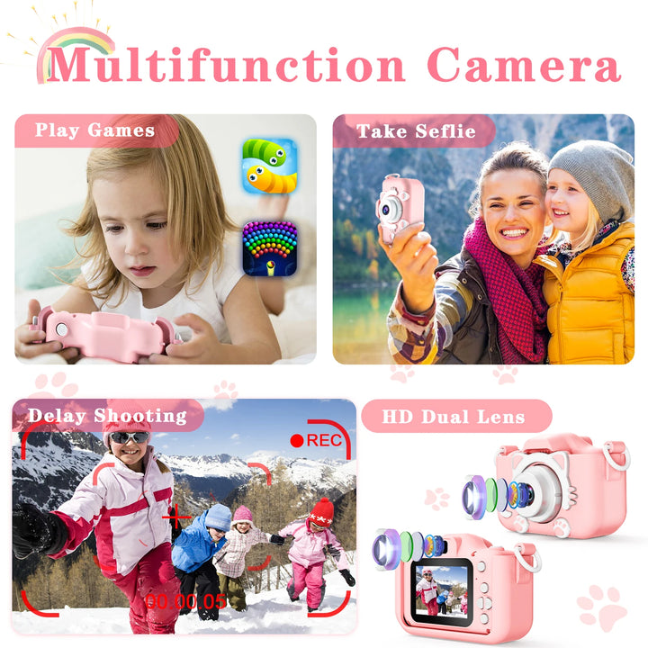 Cute Cat Kids Camera – Dual Lens with Silicone Case