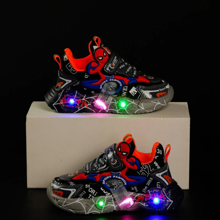 Disney LED Casual Sneakers Red Black For Spring Boys Spiderman Outdoor Shoes Children Lighted Non-slip Shoes Size 21-30