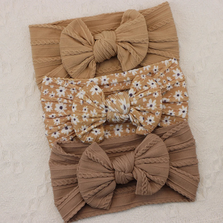 Knit Bows Baby Headbands – Elastic Nylon Set