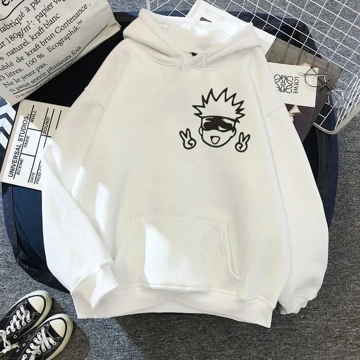 Unisex Jujutsu Kaisen Anime Hoodies Moletons de grandes dimensões dos desenhos animadosKawaii Gojo Satoru Graphic Streetwear