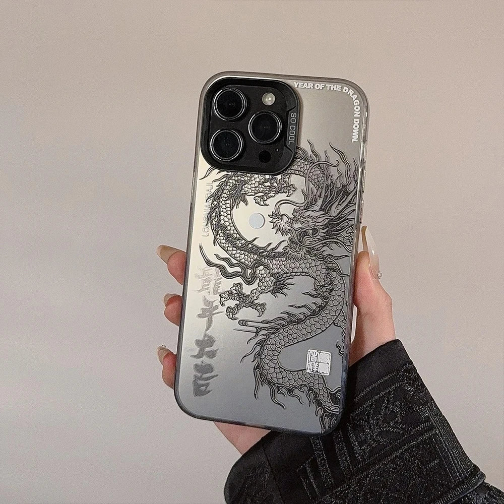 Luxury Dragon Totem Anti-drop Armour Phone Case For iPhone 15 14 Pro Max 13 12 11 Pro XR XS 7 8 Plus Lens protect plating Cover