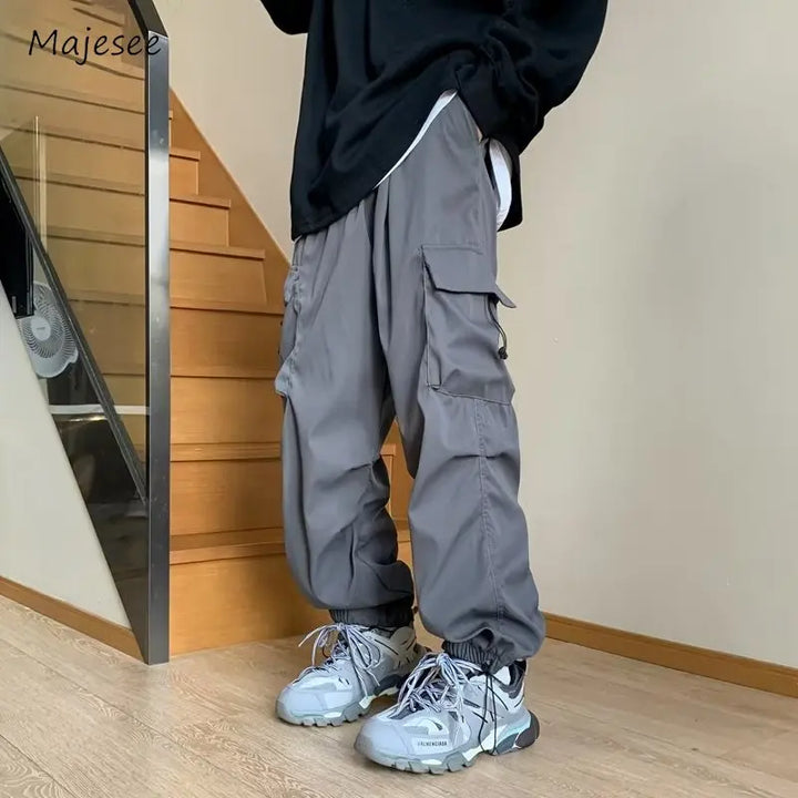 Cargo Pants Men Baggy Pleated Multi Pockets American Style Males Trousers Hip Hop Skateboard Boys High Street Autumn All-match