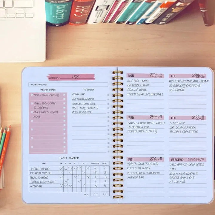 Undated Weekly Planner A5 Weekly Goals Spiral Binding Notebook Planner Agenda Record Daily Plans To Achieve Future Goals